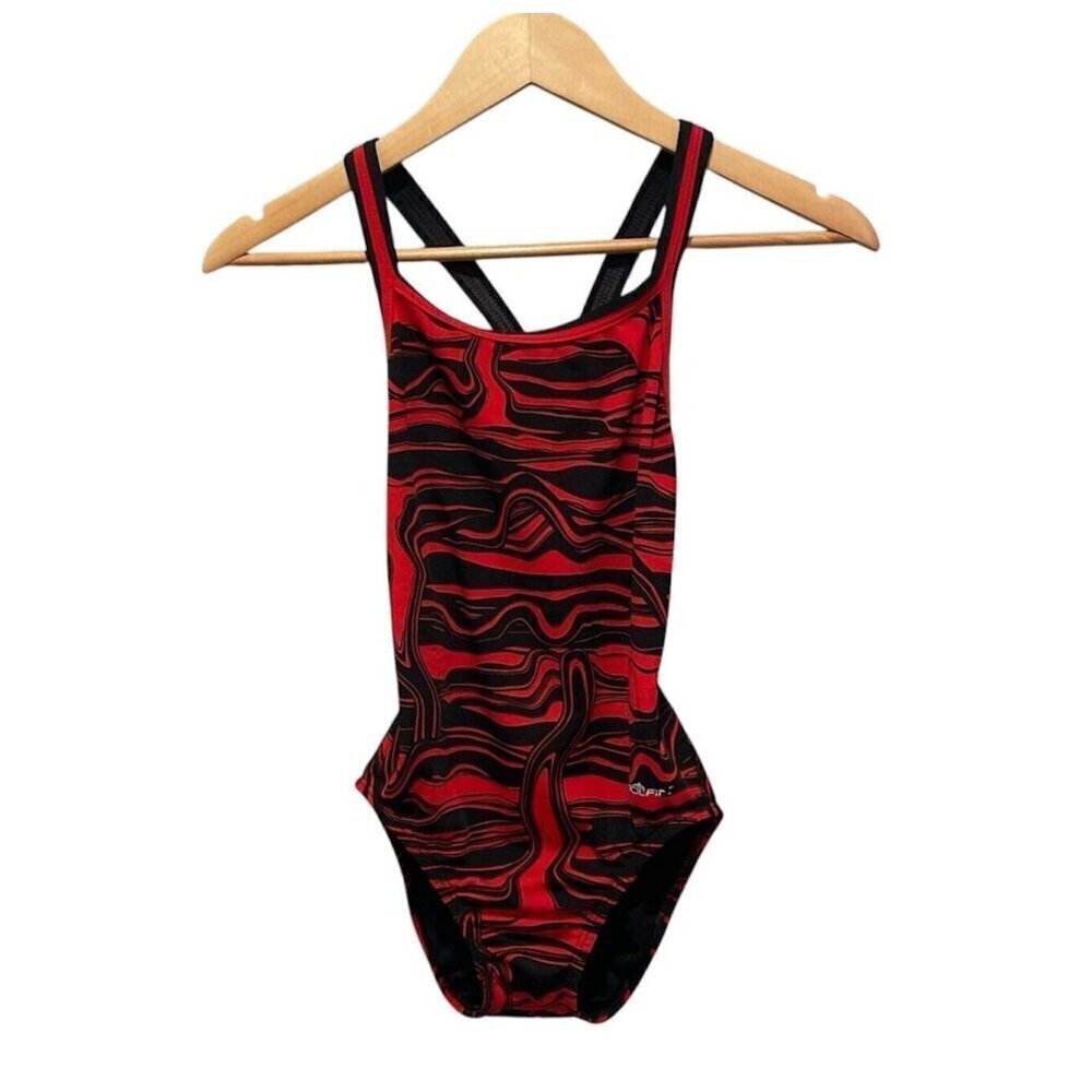 Dolphin 1 Piece Women’s Bathing Swim Suit Sz 32 Red Black Racer Back